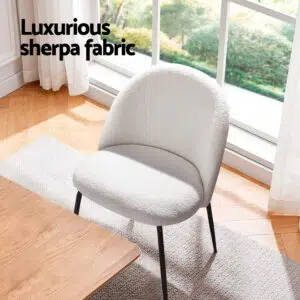 Sophia Sherpa Boucle Dining Chair Set, White, Elegant Modern Design