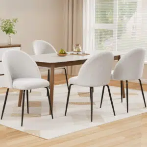 Sophia Sherpa Boucle dining chair set, white, stylish, comfortable, modern design