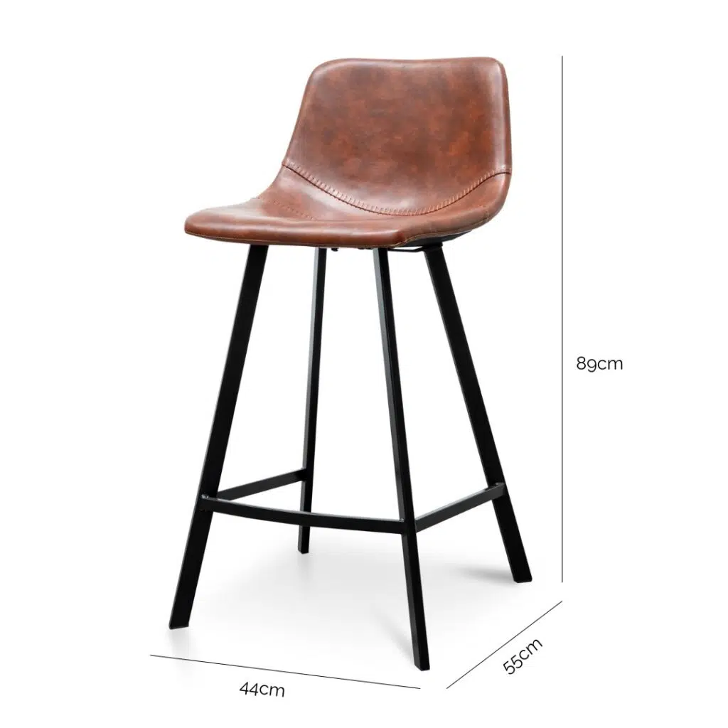 Cinnamon Brown PU Leather Bar Stools Set of 2 Ergonomic 65cm Height