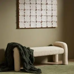 Mia Bench off white, stylish and comfortable, pine wood, versatile design for home interiors.