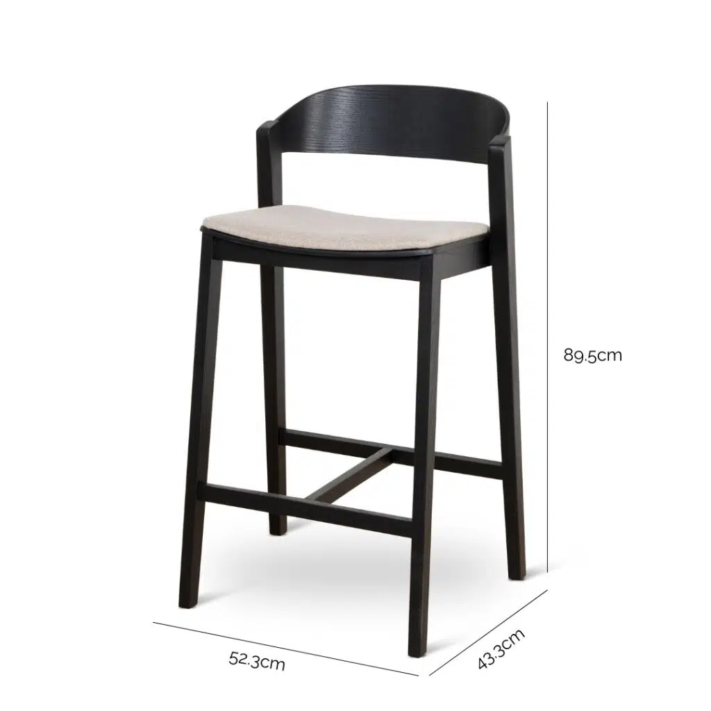 Modern black bar stool with grey seat