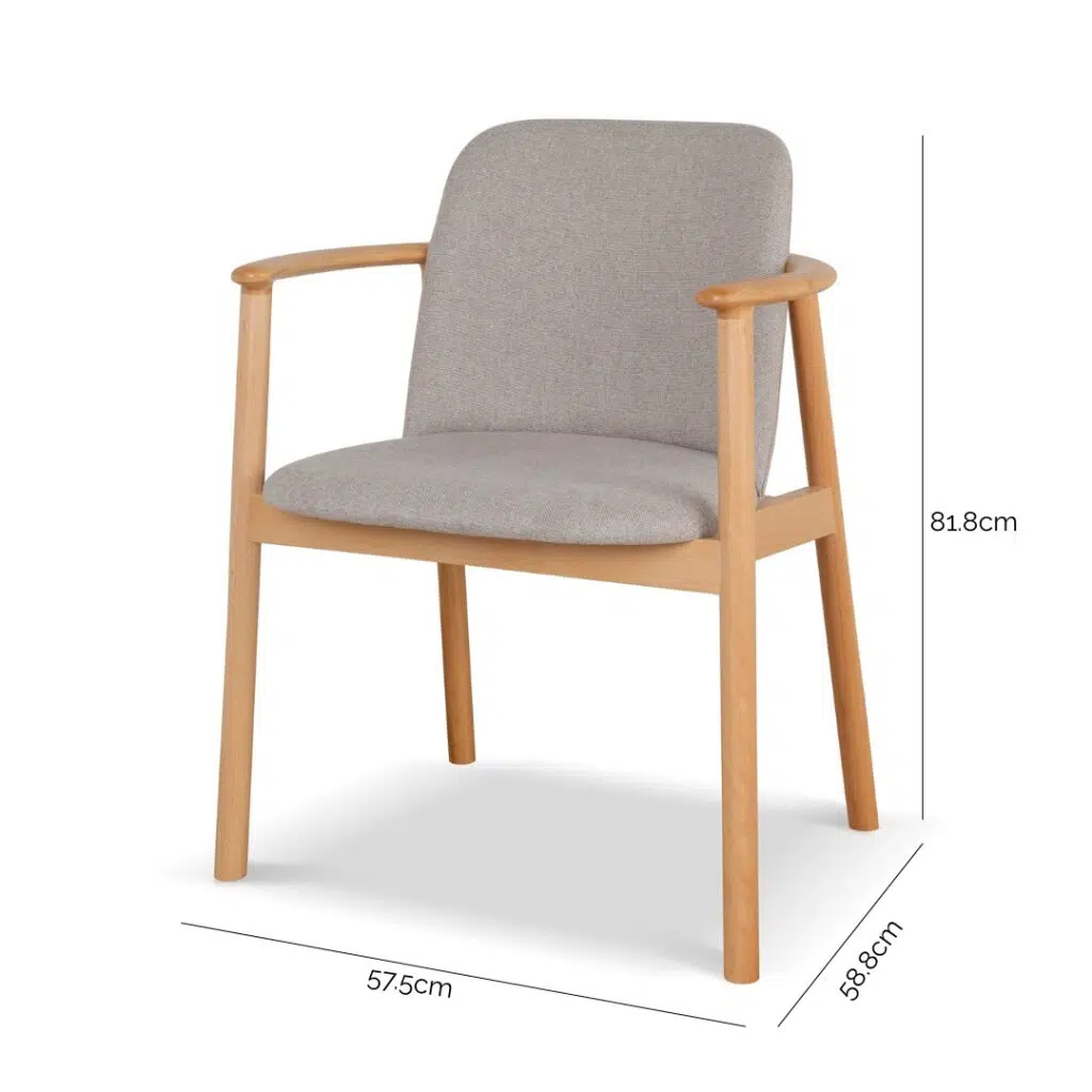 Nara Dining Armchair Set of 2 Natural Grey Wood & Polyester Upholstery