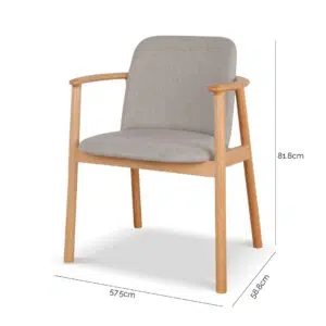 Nara Dining Armchair Set of 2 Natural Grey Wood & Polyester Upholstery