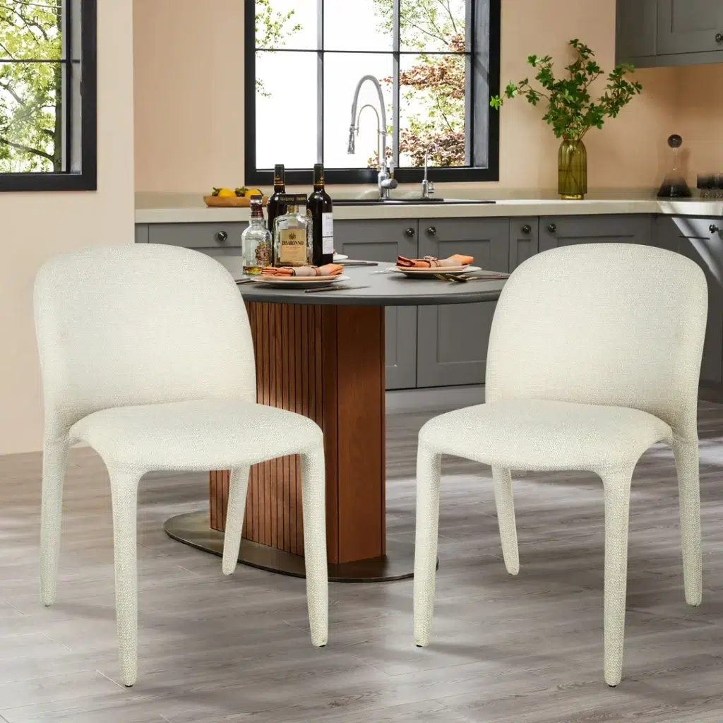 Beige Dining Chairs Set Modern Elegant Stackable