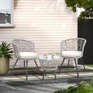 Nathan Bistro Set Grey Outdoor Indoor 3-Piece Rattan