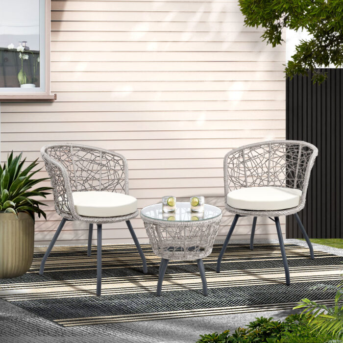 Nathan Bistro Set Grey Outdoor Indoor 3-Piece Rattan