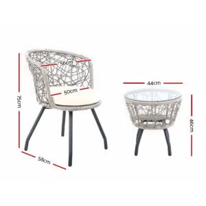 Nathan Bistro Set Grey Outdoor Indoor 3-Piece Rattan