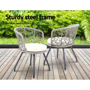 Nathan Bistro Set Grey Outdoor Indoor 3-Piece Rattan