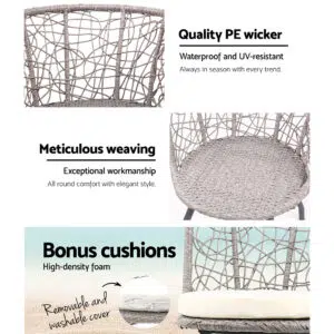 Nathan Bistro Set Grey Outdoor Indoor 3-Piece Rattan