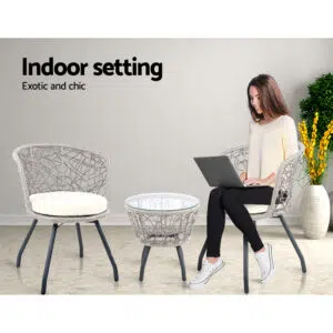 Nathan Bistro Set Grey Outdoor Indoor 3-Piece Rattan