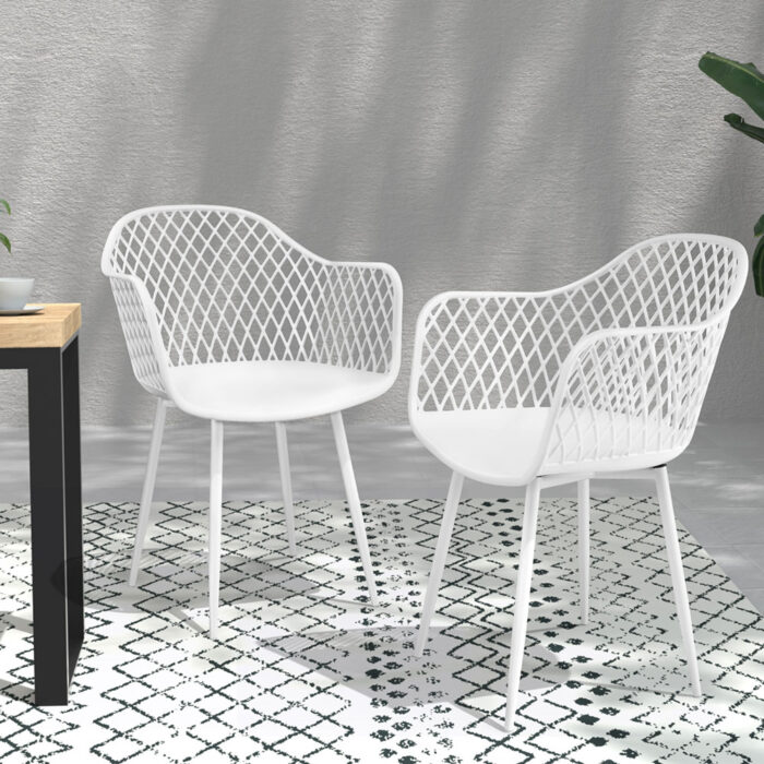 Amelia White Outdoor Dining Chair Set Durable Polypropylene Lightweight