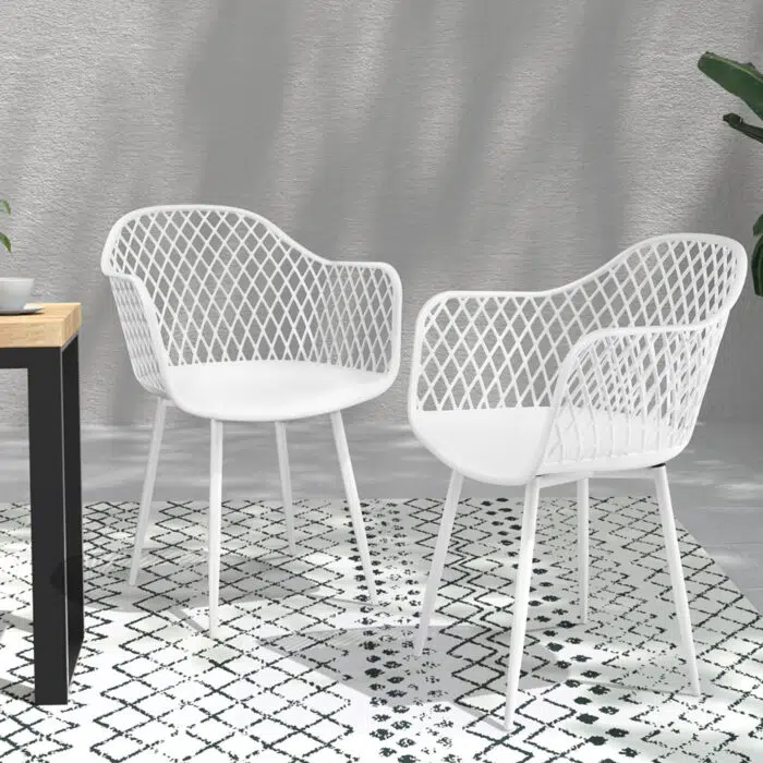 Amelia White Outdoor Dining Chair Set Durable Polypropylene Lightweight
