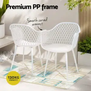 Amelia Outdoor Chair White Set 4 Durable Polypropylene Lightweight