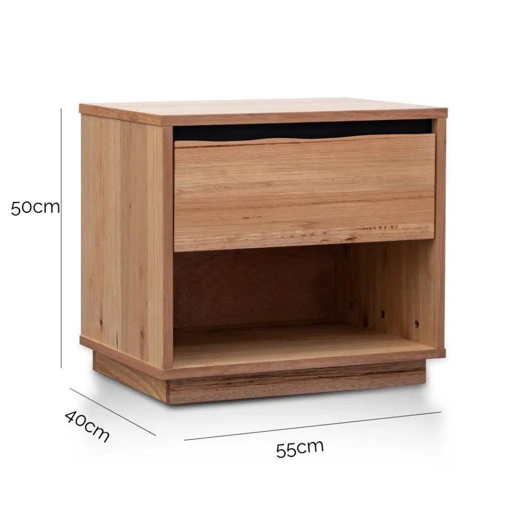 Leif Bedside Table Messmate Wood Compact Design Drawer Shelf
