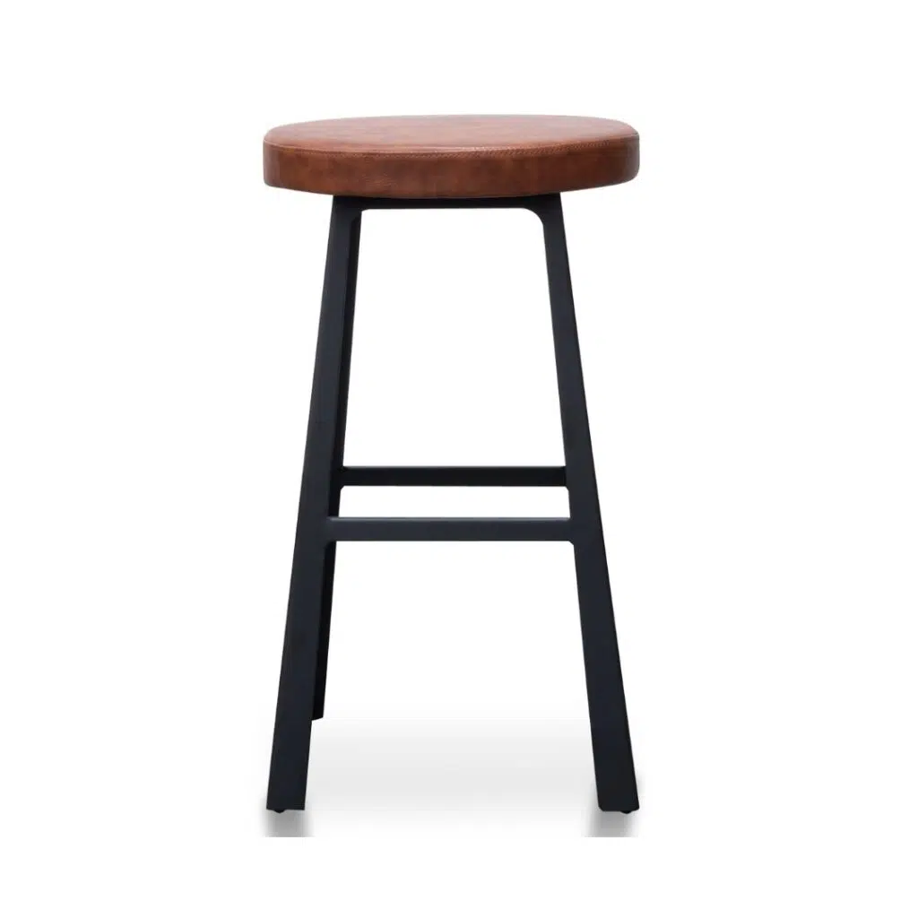 Rustic Brown Bar Stool with Black Legs, 65cm, Modern Chic Design