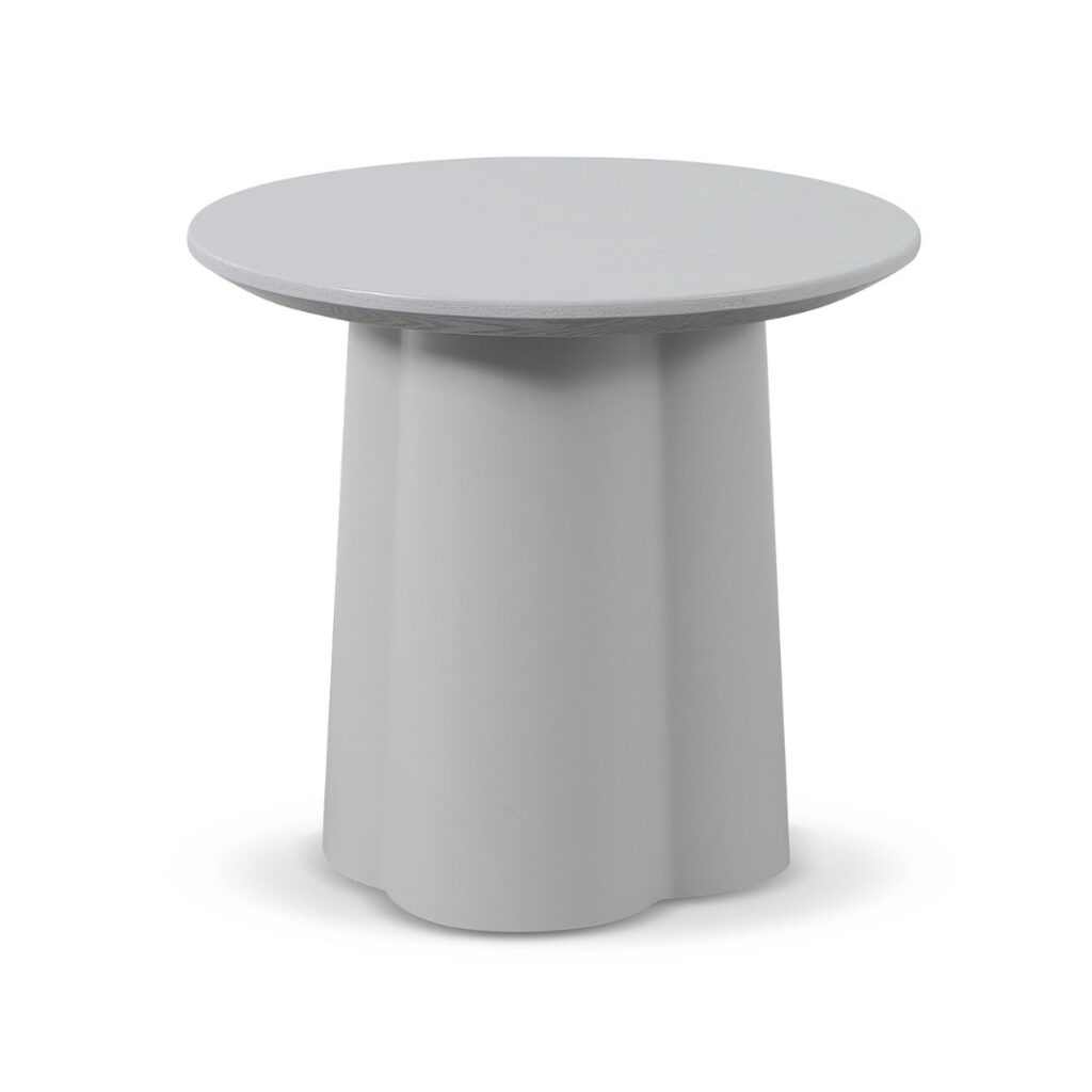 Light Grey Round Side Table, Modern Curved Design
