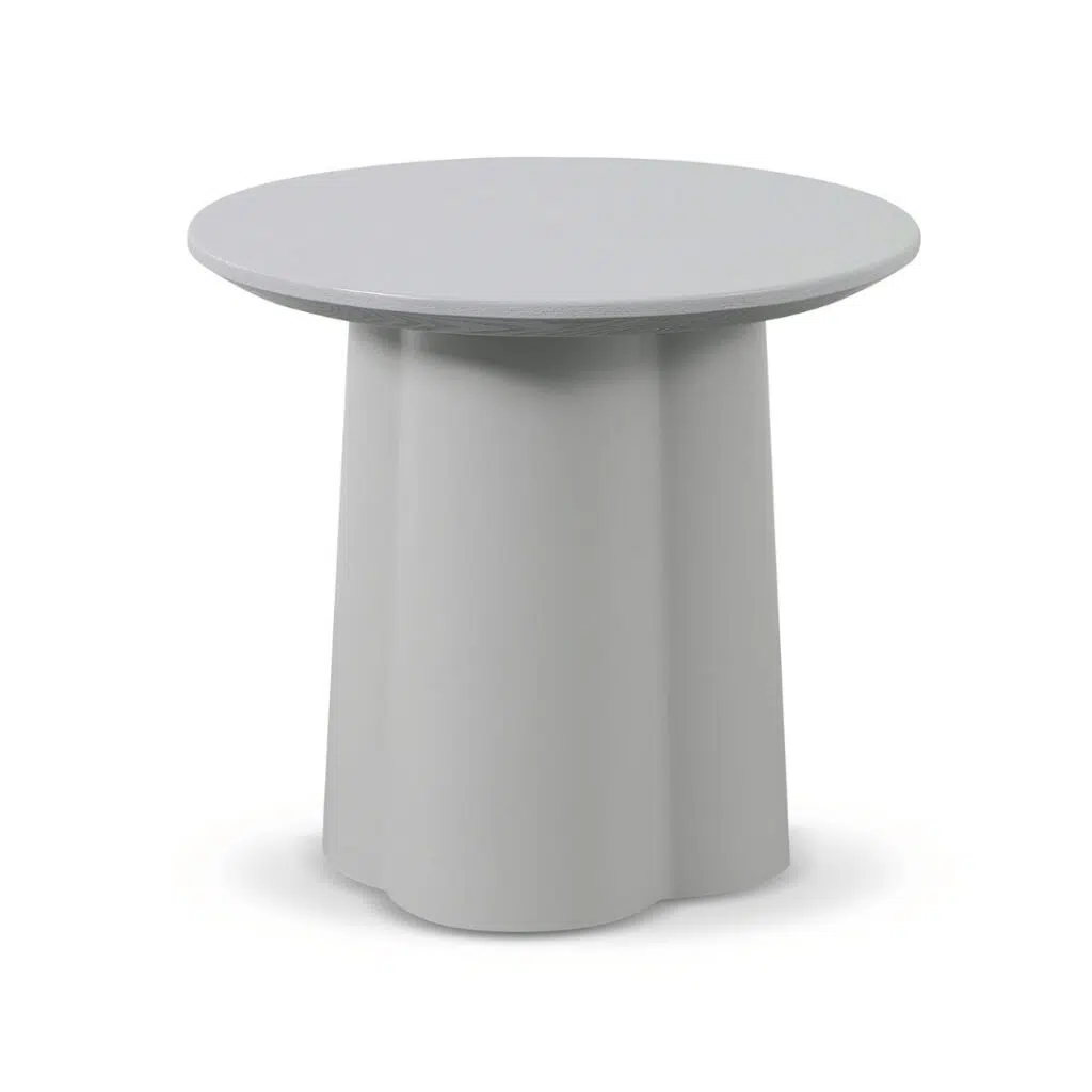 Light Grey Round Side Table, Modern Curved Design
