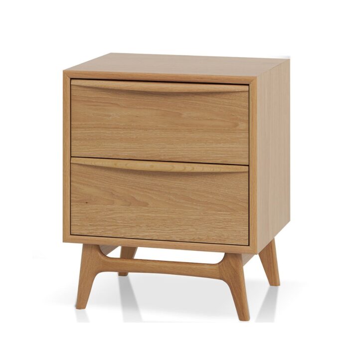 Natural Oak 2-Drawer Bedside Table, Mid-Century Design, Durable White Oak, Practical Nightstand
