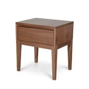 Leif Walnut Bedside Table, Retro Modern Design, Compact Size, Smooth Drawer, Elegant Wood Finish