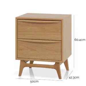 Mid-Century 2-Drawer Bedside Table in Natural Oak
