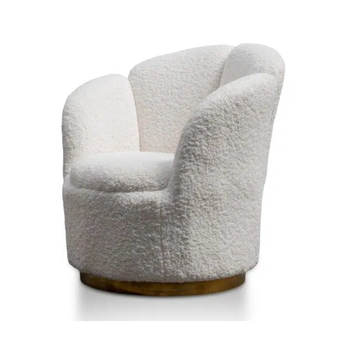 Elena Lounge Chair – White with Brass Base