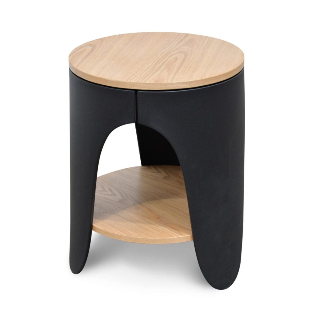Eli Side Table Nat Wood Black Modern Minimalist