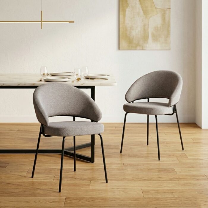 Remi Dining Chair in Moka fabric, modern upholstered set of 2