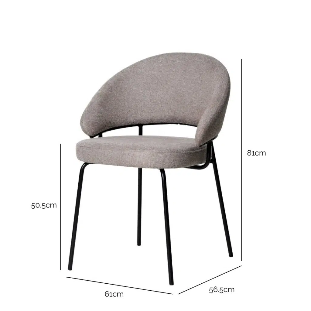 Remi dining chair in Moka fabric with ergonomic design and sturdy metal frame for modern interiors