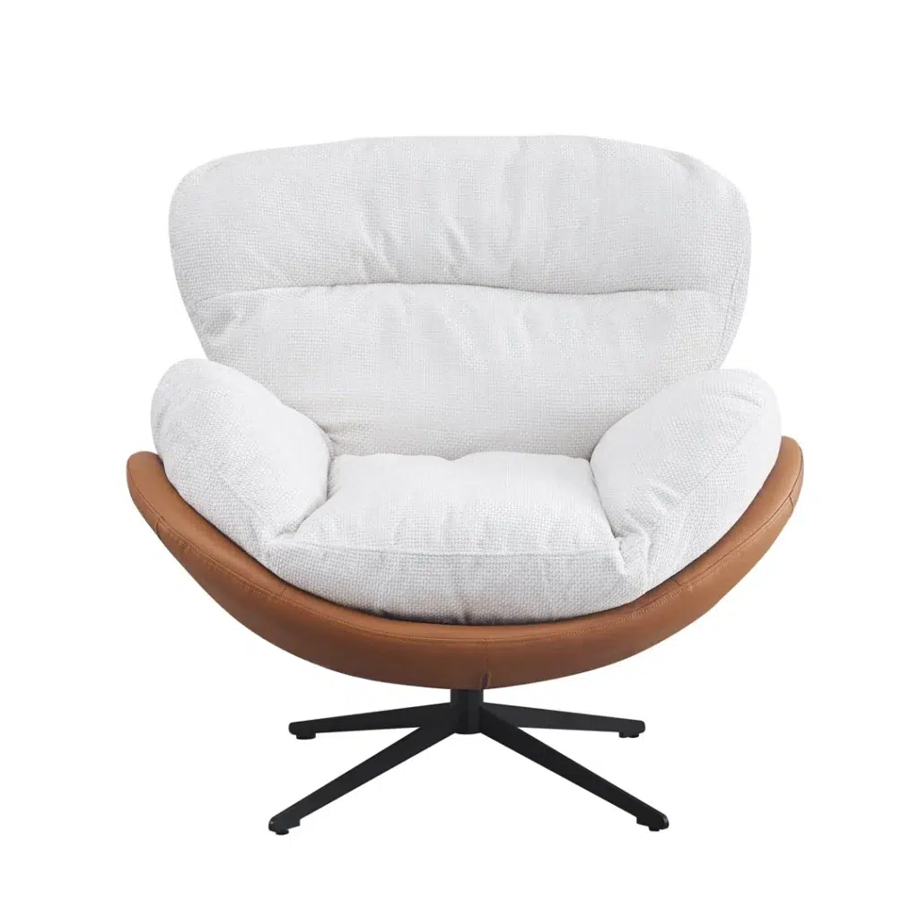 Beige Tan Swivel Chair, Modern Elegant Design, 360° Rotate, Goose Feather Fill, Steel Base