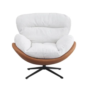 Beige Tan Swivel Chair, Modern Elegant Design, 360° Rotate, Goose Feather Fill, Steel Base