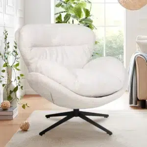 Beige swivel accent chair with soft cushion and steel frame