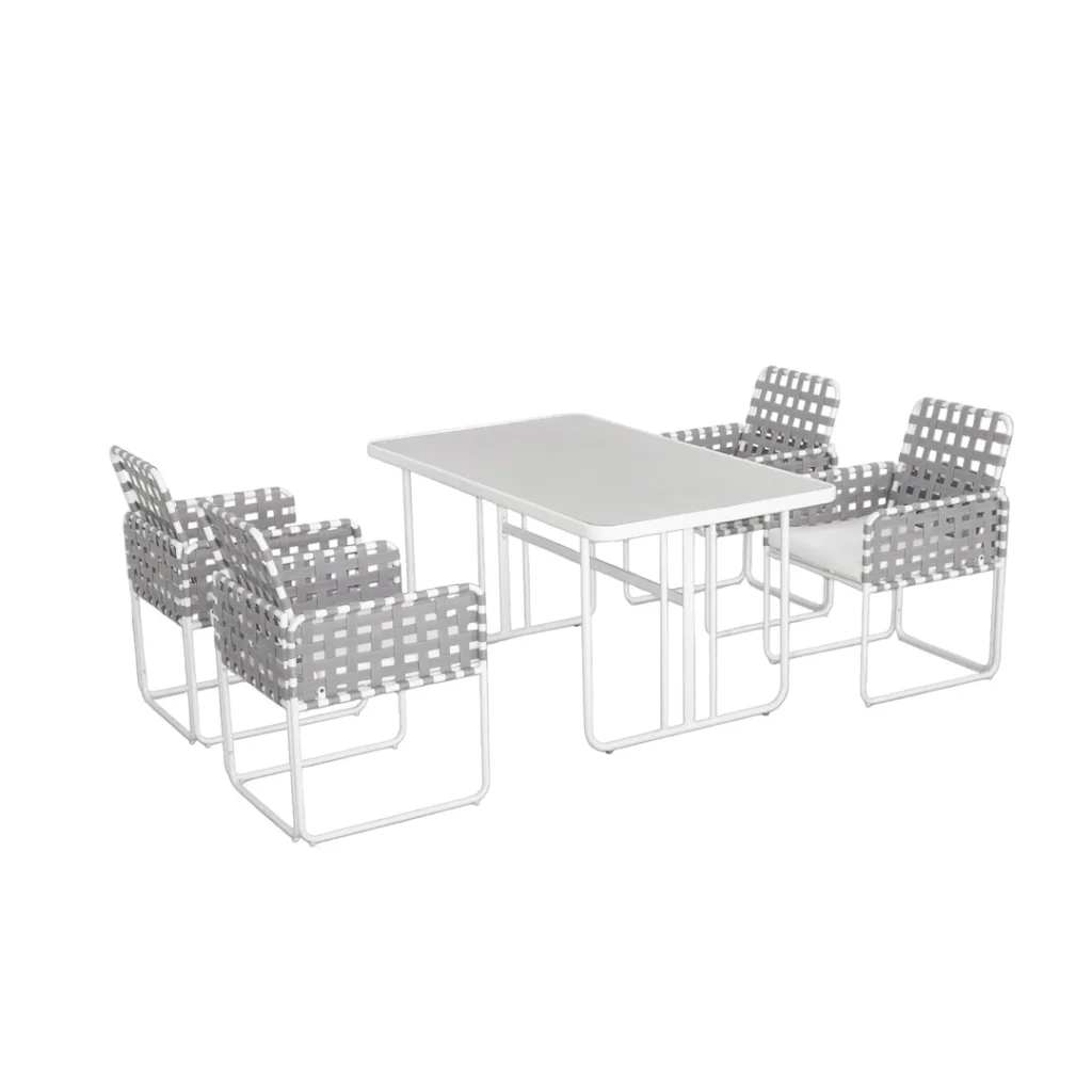 Hester 5 Piece Outdoor Dining Set Grey Upholstery Glass Table Weather Resistant