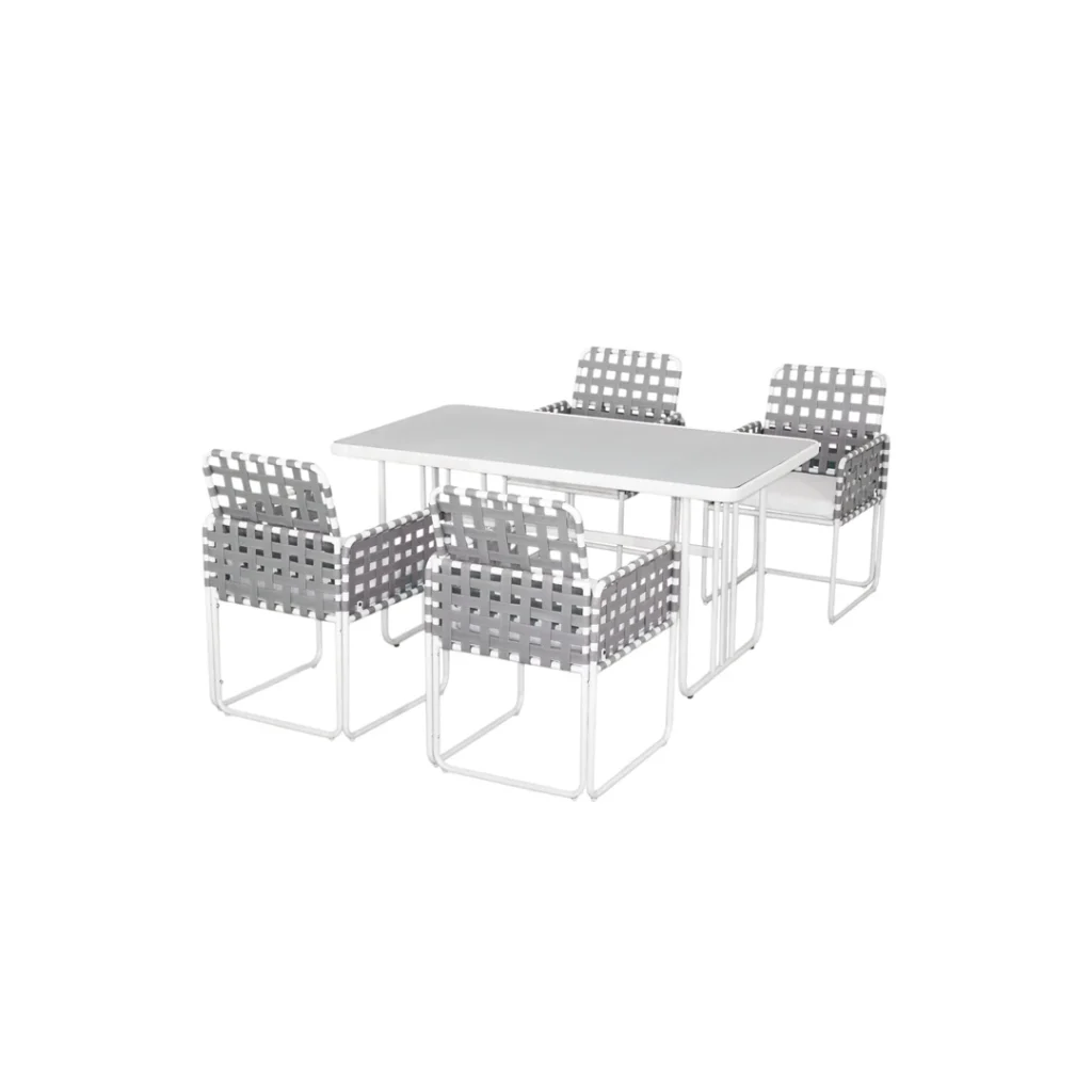 Hester 5-Piece Outdoor Dining Set with Sleek Grey Upholstery and Tempered Glass Table