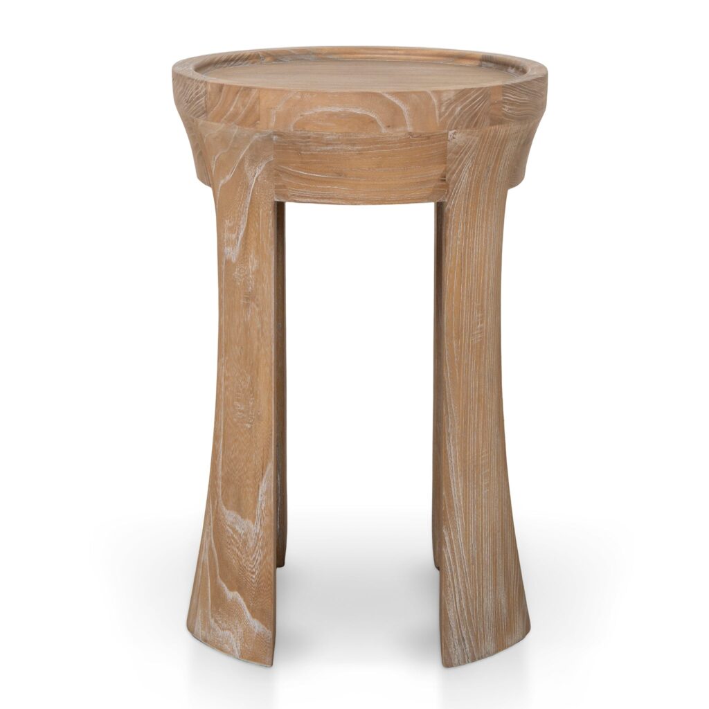 Dark Natural 34.5cm Side Table, Elegant Design, Solid Elm Wood, Compact Size