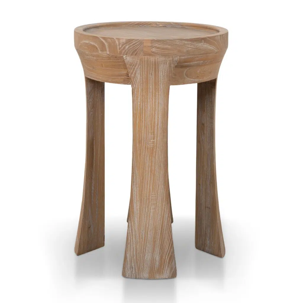 Dark Natural 34.5cm Side Table, Solid Elm Wood, Elegant Design, Compact, Durable