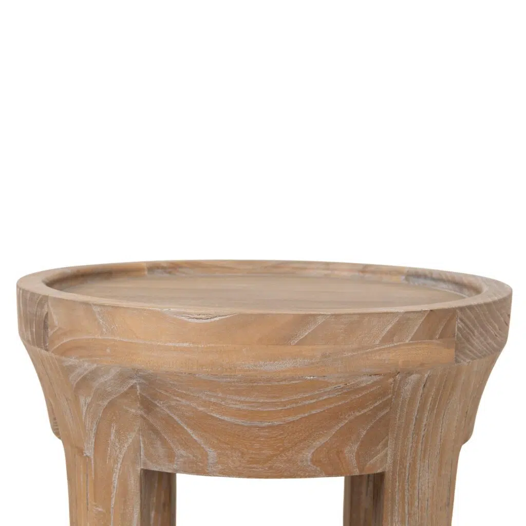Dark Natural 34.5cm Side Table, Elegant Design, Solid Elm Wood, Compact