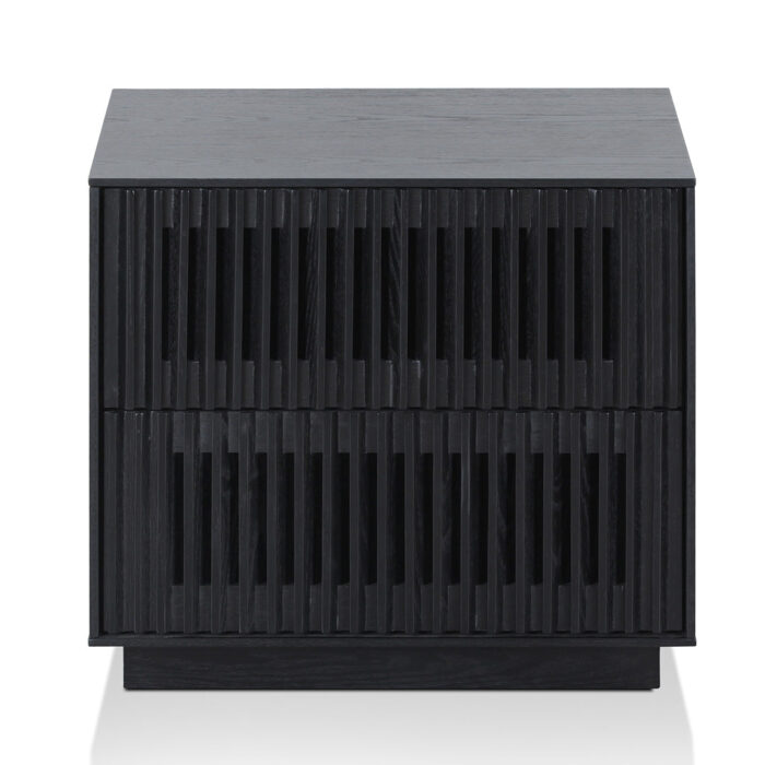 Nova Bedside Table - Full Black, sleek minimalist design with ash veneer, compact for small spaces.