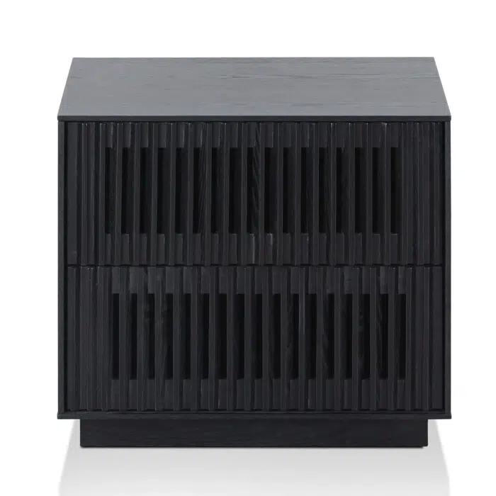 Nova Bedside Table - Full Black, sleek minimalist design with ash veneer, compact for small spaces.