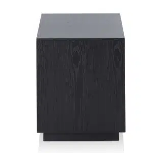 Nova Bedside Table - Full Black, sleek minimalist design with ash veneer and two drawers.