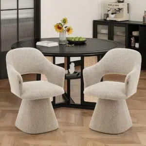 Elegant Desert Taupe Swivel Dining Chair, minimalist design, padded cushions, durable steel frame, versatile for any space.