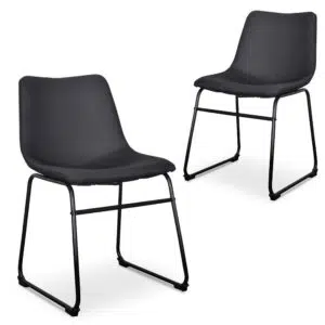 Black Modern Dining Chair Set of 2, Minimalist Danish Style, Durable Steel Frame