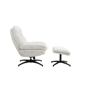 Elegant Accent Chair with Footstool, Swivel and Tilt, Beige Polyester Fabric, Modern Design