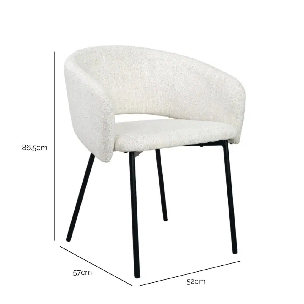 Sora dining chair in cream fabric with metal frame for modern elegance and comfort
