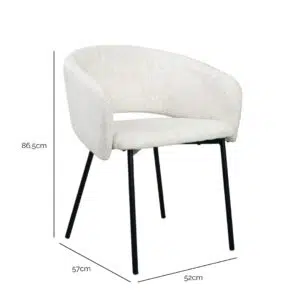 Sora dining chair in cream fabric with metal frame for modern elegance and comfort