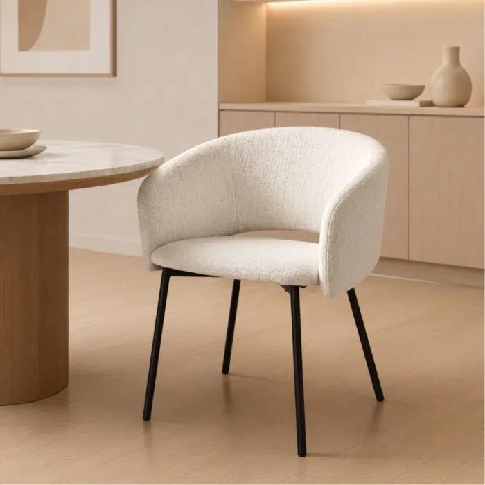 Sora Dining Chair in neutral cream fabric for modern homes