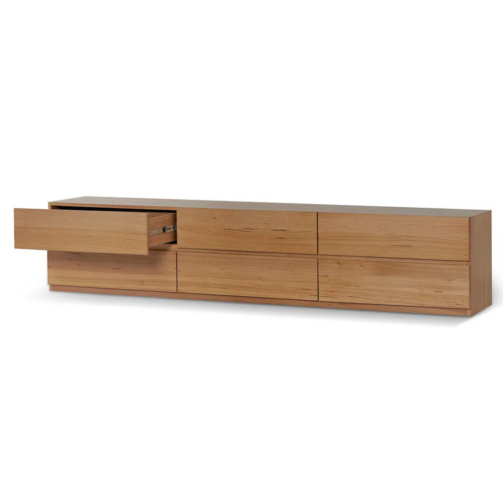 Vista 2.4m TV Unit, Natural Messmate, Spacious Drawers