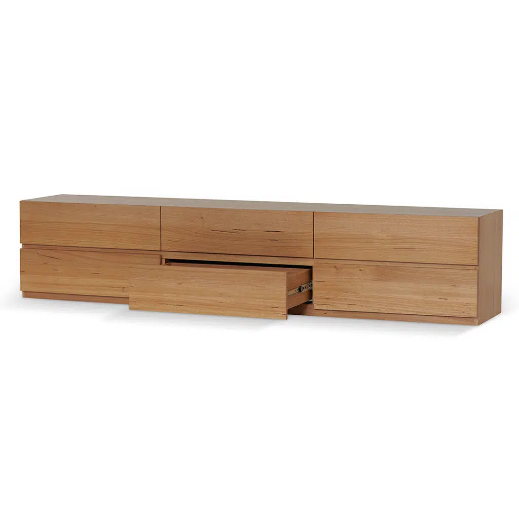 Vista 2.4m TV Unit Messmate Wood 6 Drawers