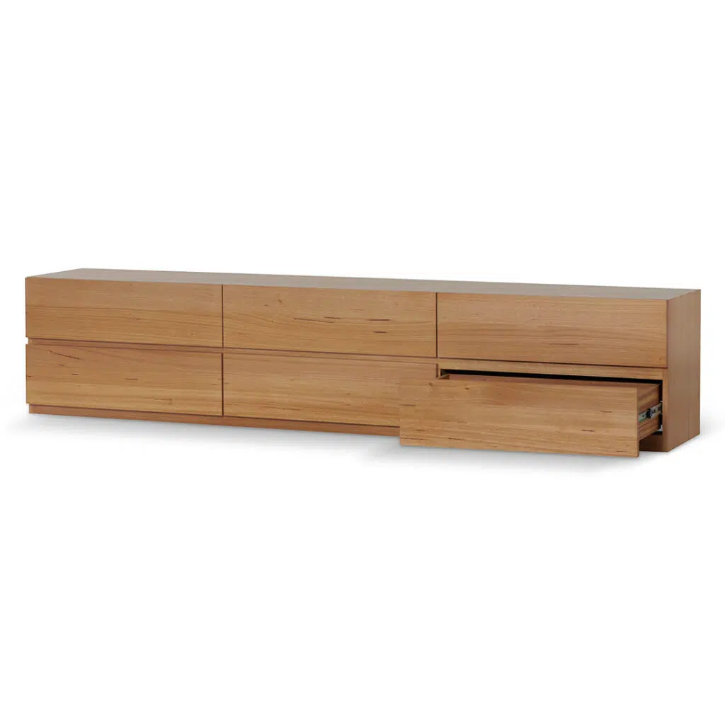 Vista 2.4m TV Unit Messmate Wood 6 Drawers