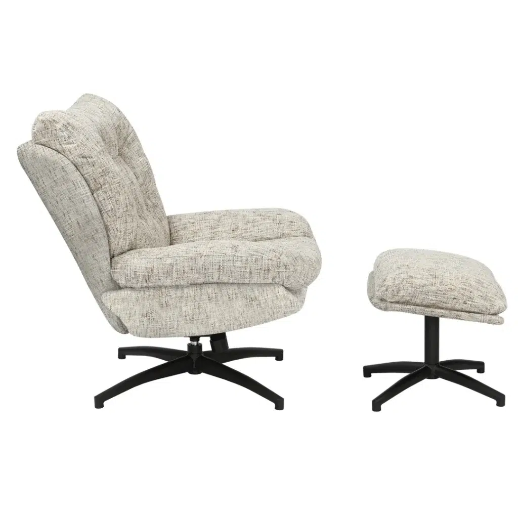 Teo Accent Chair Sand Color with Footstool, Modern Swivel Design