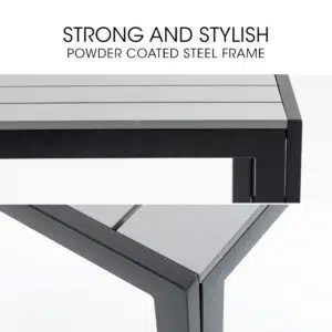 Olivia Square Outdoor Dining Table, Durable Polywood, Rust-Resistant Steel Frame, 90x90cm, Black/Grey